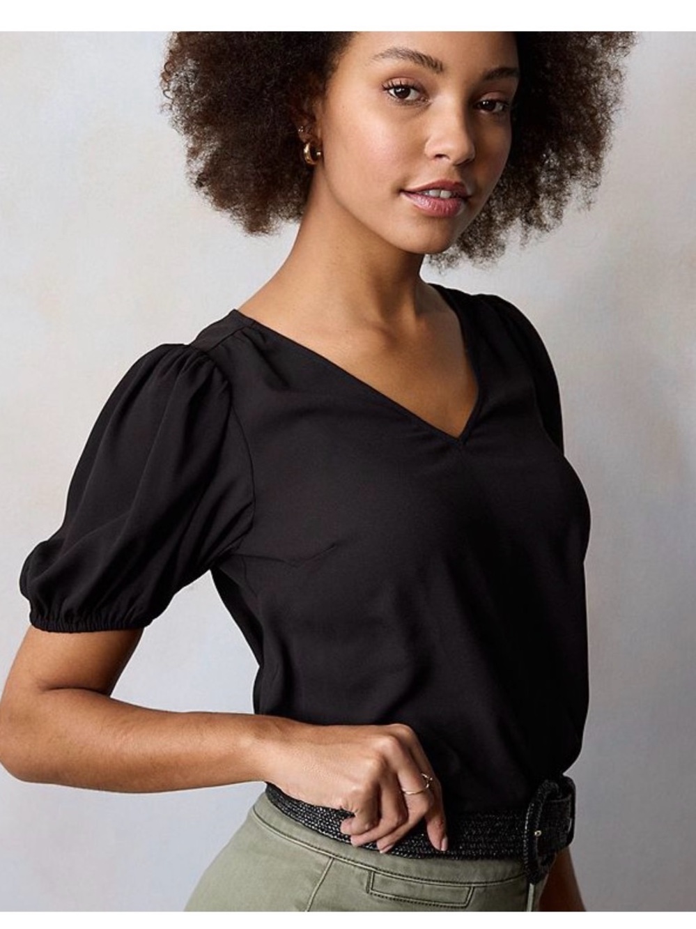 LC Lauren Conrad Black V-Neck Blouse